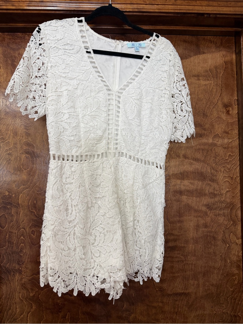 BRIDE ROMPER She + Sky White Lace Crochet Detail Dress